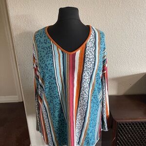 Multicolor Striped V-Neck Women's Top